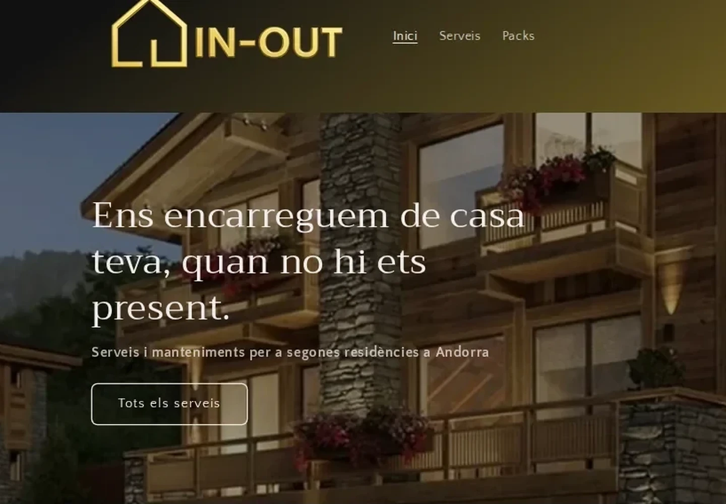 Web anterior d'InOut Andorra sobre plantilla de Shopify, abans del redisseny de Seuweb
